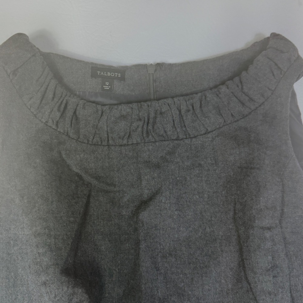 Talbots Womens Wool Sheath Dress Gray Ruffle Neck Sleeveless 12 Career Office - Picture 12 of 13